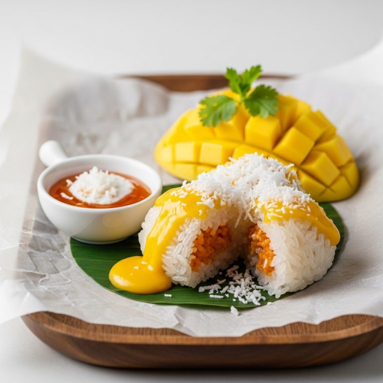 “Mouthwatering Vietnamese Coconut Sticky Rice Balls with Mango (Chôm Chôm) – A Delectable Dessert Experience”